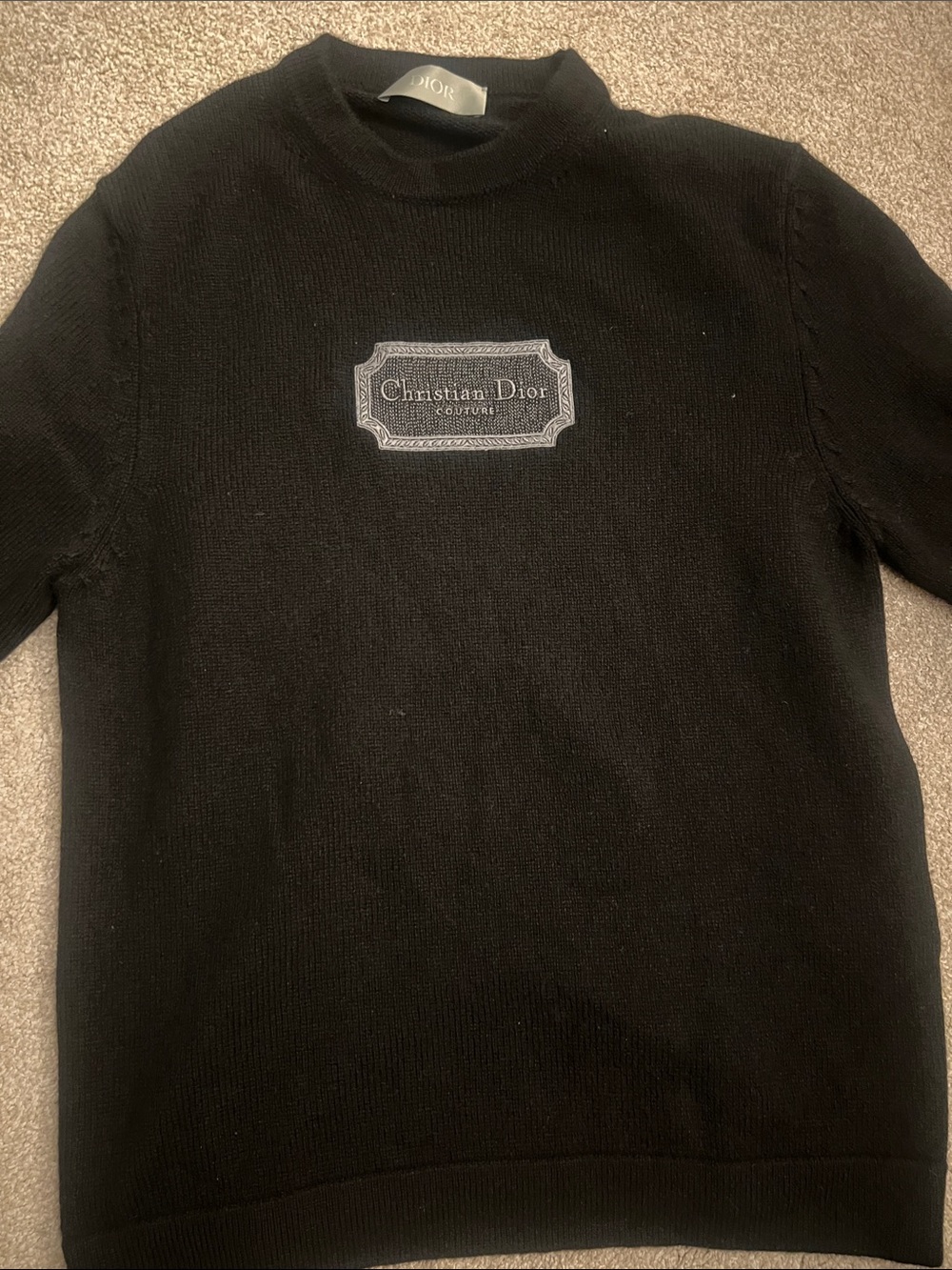 Authentic Dior Black Crewneck Knit Sweater with Logo Patch